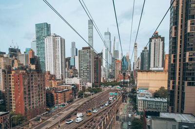 High angle view of buildings in city