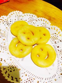 High angle view of dessert on table