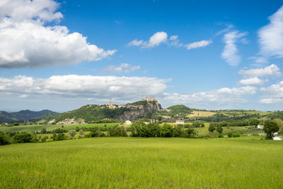 View of the romagna fields with san leo in background