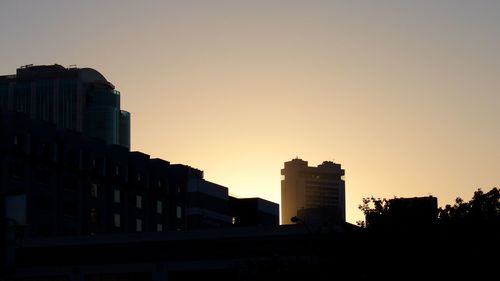 Silhouette of city at sunset