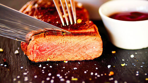 Close-up of dessert in plate on table