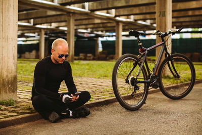 Man cycling on bicycle