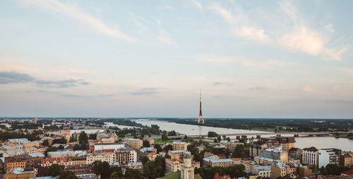 Aerial view of city at waterfront