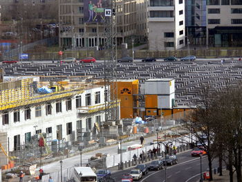 High angle view of buildings in city