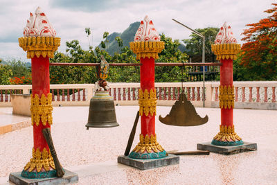 Traditional temple against building