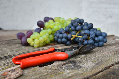 Close-up of grapes on table