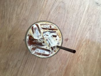 High angle view of ice cream on table