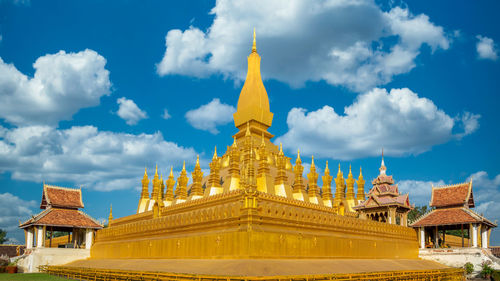 Low angle view of temple building against sky