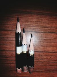 High angle view of pencils on table