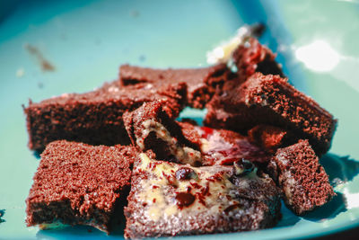 Close-up of chocolate cake in plate