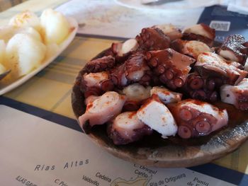 High angle view of seafood in plate