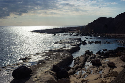 Scenic view of sea against sky at sunset