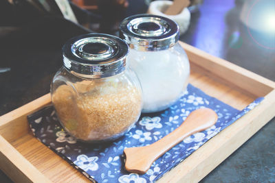 High angle view of coffee on table