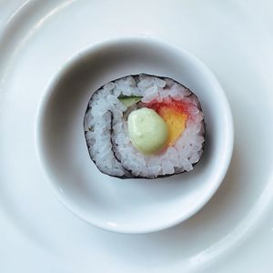 High angle view of breakfast served in plate