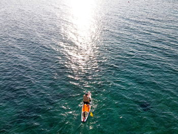 High angle view of man in sea