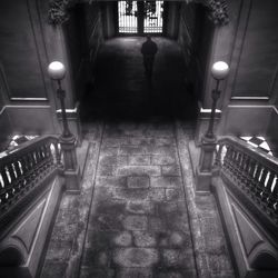 View of illuminated underground walkway