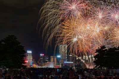 Firework display at night