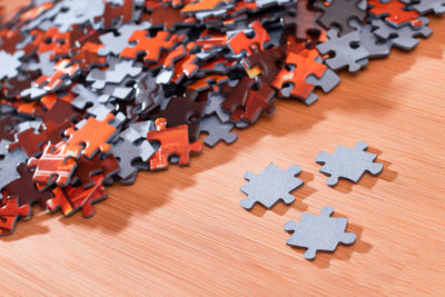 High angle view of toys on table