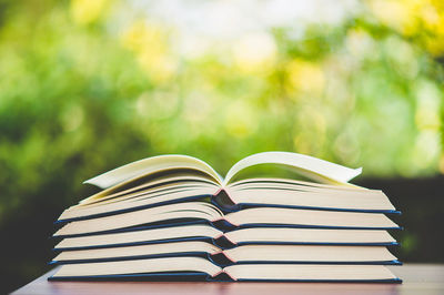 Close-up of books on table