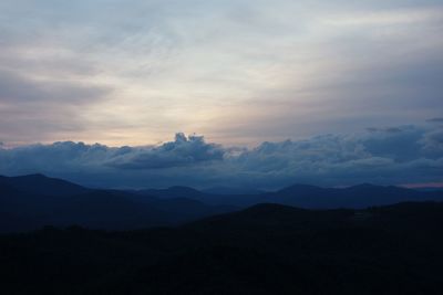 Scenic view of mountains against sky during sunset