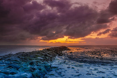 Scenic view of sea against sky at sunset