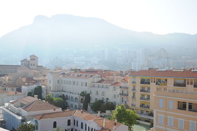 High angle view of buildings in city