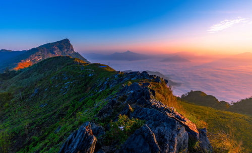 Sunrise and misty at doi phamhon viewpoint, chiangrai province, thailand