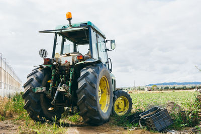 Agricultural machinery in a tomato field.