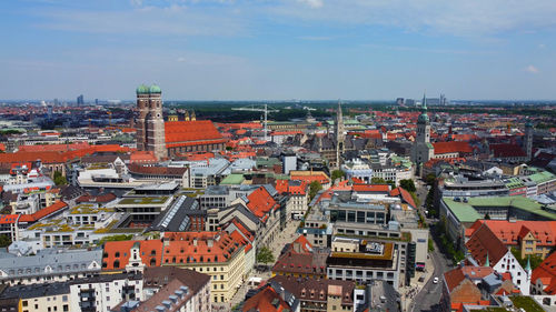 High angle view of townscape against sky