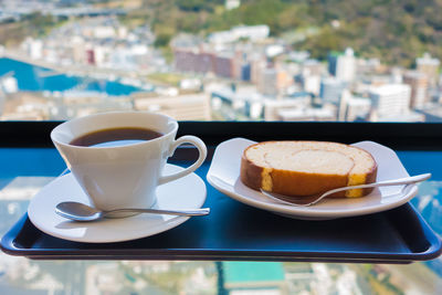 Close-up of coffee and cake