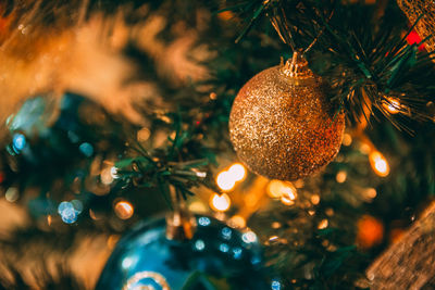 Close-up of illuminated christmas tree