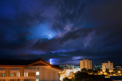 Panoramic view of buildings against sky at night