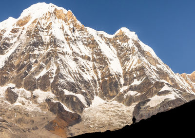 Scenic view of snowcapped mountains against clear sky