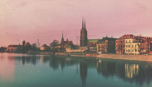 View of river with buildings in background