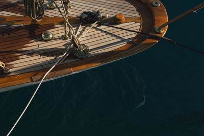 High angle view of boat sailing in sea