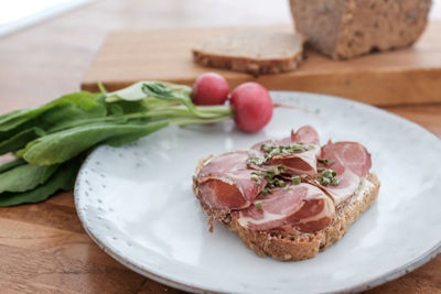 Close-up of breakfast served in plate