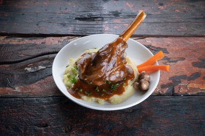 High angle view of meal served on table