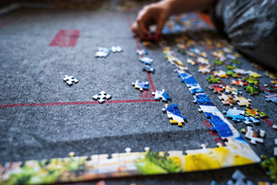 Close-up of person playing on street