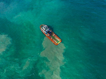 High angle view of boat in sea