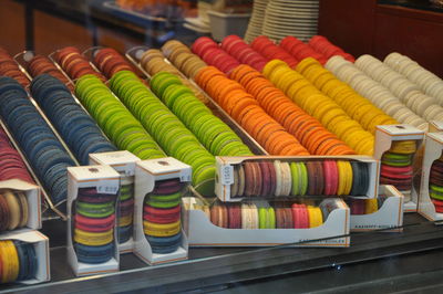 Close-up of multi colored macarons