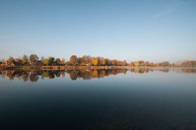 Scenic view of lake against clear sky