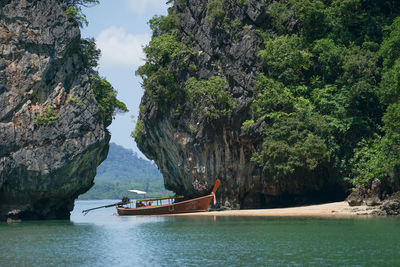 Scenic view of rock formation in sea