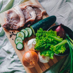 High angle view of food on table