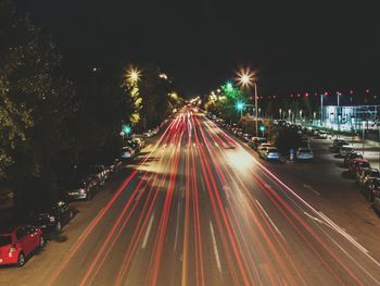 Light trails on city street at night