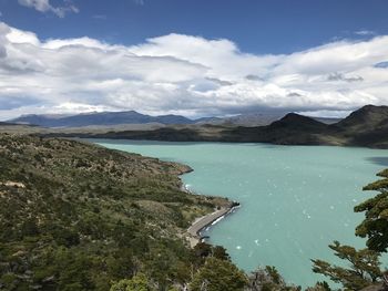 High angle view of lake against sky