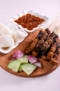 High angle view of breakfast served on table