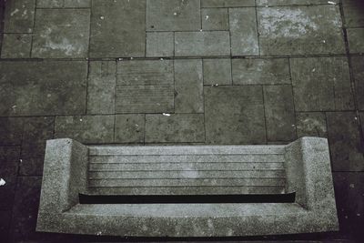 High angle view of empty bench