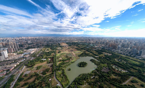 High angle view of townscape against sky