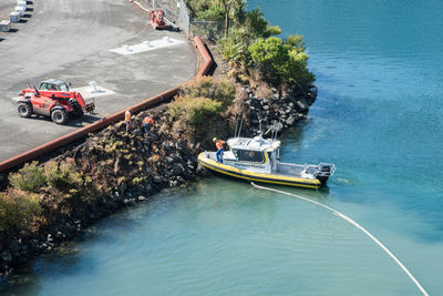 High angle view of boats in sea