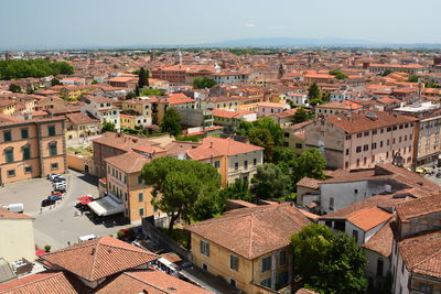 High angle view of townscape against sky
